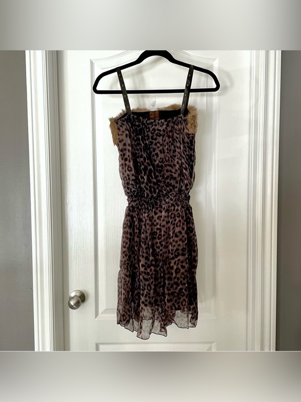 Happyberry Korea Brown Gold Black Leopard Dress /w Faux Fur Leather (LIKE-NEW) - Picture 11 of 15